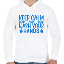 PRINTFASHION Nyugodj le és moss kezet! - Férfi kapucnis pulóver - Fehér férfi pulóver, kardigán