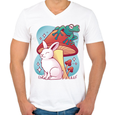 PRINTFASHION Nyúl és béka - Férfi V-nyakú póló - Fehér férfi póló