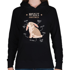 PRINTFASHION Nyuszi anatómia - Női kapucnis pulóver - Fekete női pulóver, kardigán