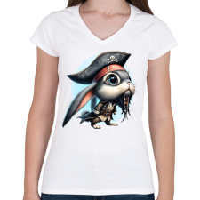 PRINTFASHION Nyuszi Jack Sparrow kapitány jelmezben - Női V-nyakú póló - Fehér női póló