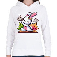 PRINTFASHION Nyuszi jóga - Női kapucnis pulóver - Fehér női pulóver, kardigán