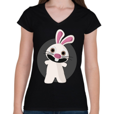 PRINTFASHION nyuszi - Női V-nyakú póló - Fekete női póló