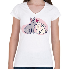 PRINTFASHION Nyuszi szerelem - Női V-nyakú póló - Fehér női póló
