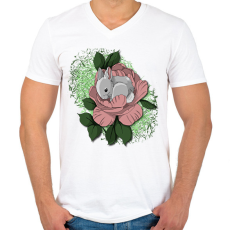 PRINTFASHION Nyuszi virágban - Férfi V-nyakú póló - Fehér