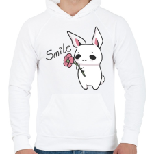 PRINTFASHION Nyuszi Virággal - Mosolyogj  - Férfi kapucnis pulóver - Fehér férfi pulóver, kardigán