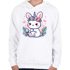 PRINTFASHION Nyuszikornis - Gyerek kapucnis pulóver - Fehér gyerek pulóver, kardigán
