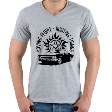 PRINTFASHION odaát - Férfi V-nyakú póló - Sport szürke férfi póló