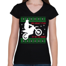 PRINTFASHION Oh what fun - Motoros - Női V-nyakú póló - Fekete női póló