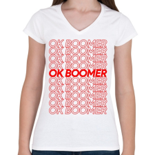 PRINTFASHION ok boomer - Női V-nyakú póló - Fehér női póló