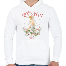 PRINTFASHION Októberben férjhez megyek - Férfi kapucnis pulóver - Fehér férfi pulóver, kardigán