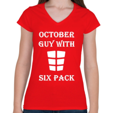 PRINTFASHION Októberben született kockás hasú - Női V-nyakú póló - Piros