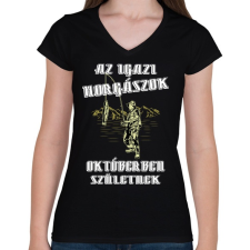 PRINTFASHION Októberi horgász - Női V-nyakú póló - Fekete női póló