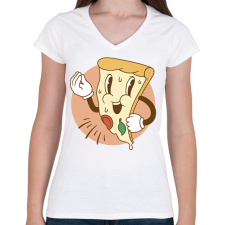 PRINTFASHION Olasz pizza - Női V-nyakú póló - Fehér női póló