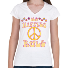 PRINTFASHION Old hippies rule - Női V-nyakú póló - Fehér