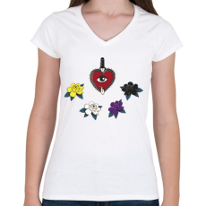 PRINTFASHION Old school nonbinary - Női V-nyakú póló - Fehér