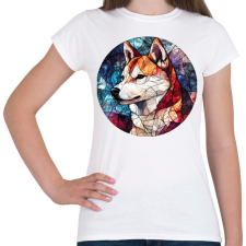 PRINTFASHION ólomüveg Akita Inu - Női póló - Fehér női póló