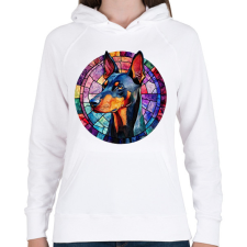 PRINTFASHION Ólomüveg Doberman - Női kapucnis pulóver - Fehér női pulóver, kardigán