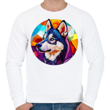PRINTFASHION Ólomüveg Husky - Férfi pulóver - Fehér férfi pulóver, kardigán