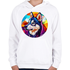 PRINTFASHION Ólomüveg Husky - Gyerek kapucnis pulóver - Fehér
