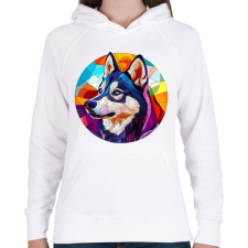 PRINTFASHION Ólomüveg Husky - Női kapucnis pulóver - Fehér női pulóver, kardigán