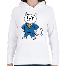 PRINTFASHION Öltönyös macska - Női kapucnis pulóver - Fehér