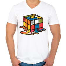 PRINTFASHION Olvadt rubik kocka - Férfi V-nyakú póló - Fehér férfi póló