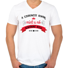PRINTFASHION Olyan mint a nő - Férfi V-nyakú póló - Fehér