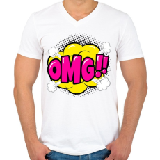 PRINTFASHION OMG! - Férfi V-nyakú póló - Fehér