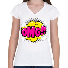 PRINTFASHION OMG! - Női V-nyakú póló - Fehér női póló