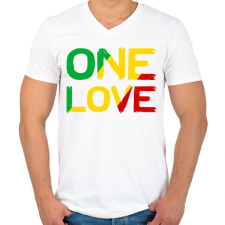 PRINTFASHION One Love - Férfi V-nyakú póló - Fehér férfi póló
