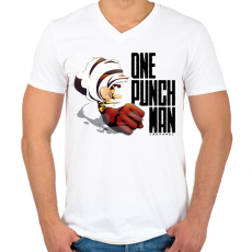 PRINTFASHION One Punch Man - Férfi V-nyakú póló - Fehér