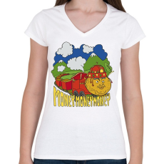 PRINTFASHION Orbán kisvasút - Női V-nyakú póló - Fehér