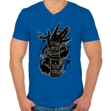 PRINTFASHION Ordíts a világba - Férfi V-nyakú póló - Királykék férfi póló