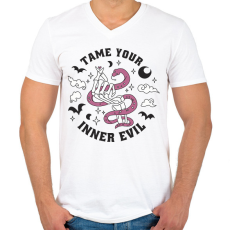 PRINTFASHION Ördög legbelül, szelídítsd meg - Férfi V-nyakú póló - Fehér