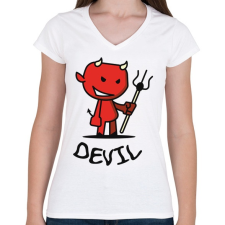 PRINTFASHION Ördög - Női V-nyakú póló - Fehér női póló