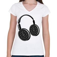 PRINTFASHION Oreo fülhallgató - Női V-nyakú póló - Fehér