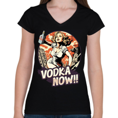 PRINTFASHION Óriás nő vodkával - Női V-nyakú póló - Fekete