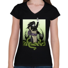 PRINTFASHION Orochimaru with snakes - Női V-nyakú póló - Fekete női póló