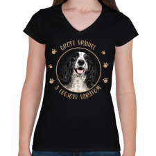 PRINTFASHION Orosz spániel - Legjobb barát - Női V-nyakú póló - Fekete női póló