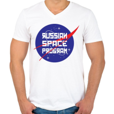 PRINTFASHION Orosz űrprogram - Férfi V-nyakú póló - Fehér férfi póló