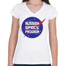 PRINTFASHION Orosz űrprogram - Női V-nyakú póló - Fehér
