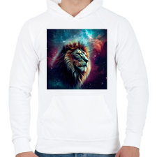 PRINTFASHION Oroszlán a galaxisban  - Férfi kapucnis pulóver - Fehér férfi pulóver, kardigán