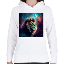 PRINTFASHION Oroszlán a galaxisban  - Női kapucnis pulóver - Fehér női pulóver, kardigán