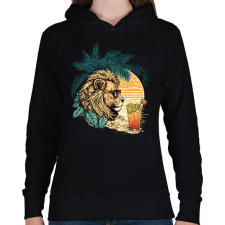 PRINTFASHION Oroszlán Chill - Női kapucnis pulóver - Fekete női pulóver, kardigán