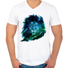 PRINTFASHION Oroszlán festmény - Férfi V-nyakú póló - Fehér férfi póló