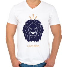 PRINTFASHION Oroszlán minta - Férfi V-nyakú póló - Fehér férfi póló