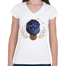 PRINTFASHION Oroszlán - Női V-nyakú póló - Fehér