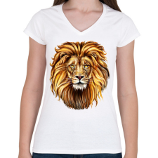 PRINTFASHION Oroszlán - Női V-nyakú póló - Fehér női póló