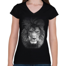 PRINTFASHION oroszlán  - Női V-nyakú póló - Fekete női póló
