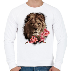 PRINTFASHION Oroszlán virággal - Férfi pulóver - Fehér